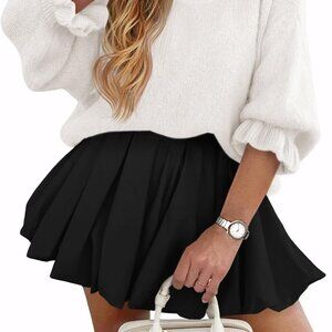 Womens Oversized Sweater Tops Crewneck Ruffle Puff Sleeve Knit Fall Sweaters Loo